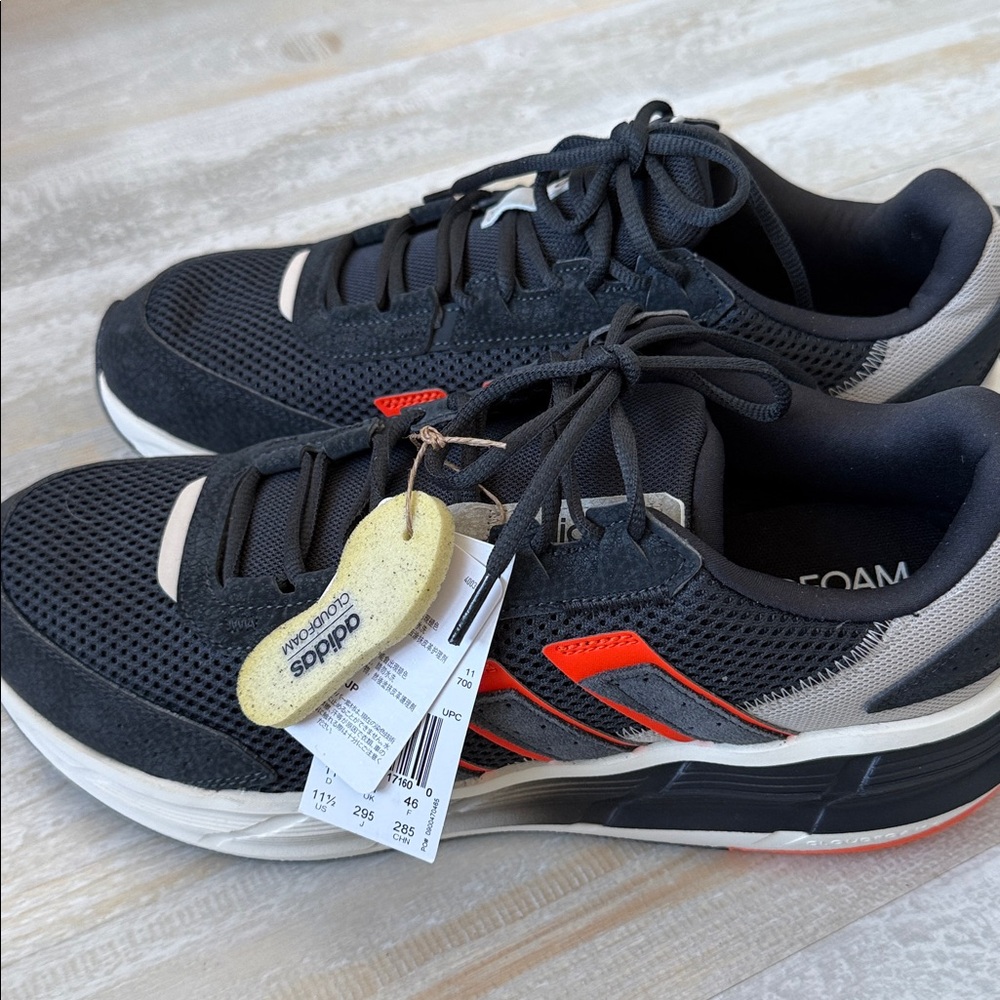 Adidas Black MeshCloudfoam Men’s Athletic Sneakers with Red /Orange/Accents - Picture 2 of 6